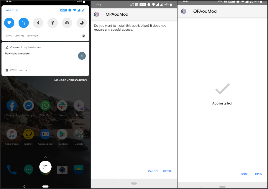 OPAoDMod APK installation