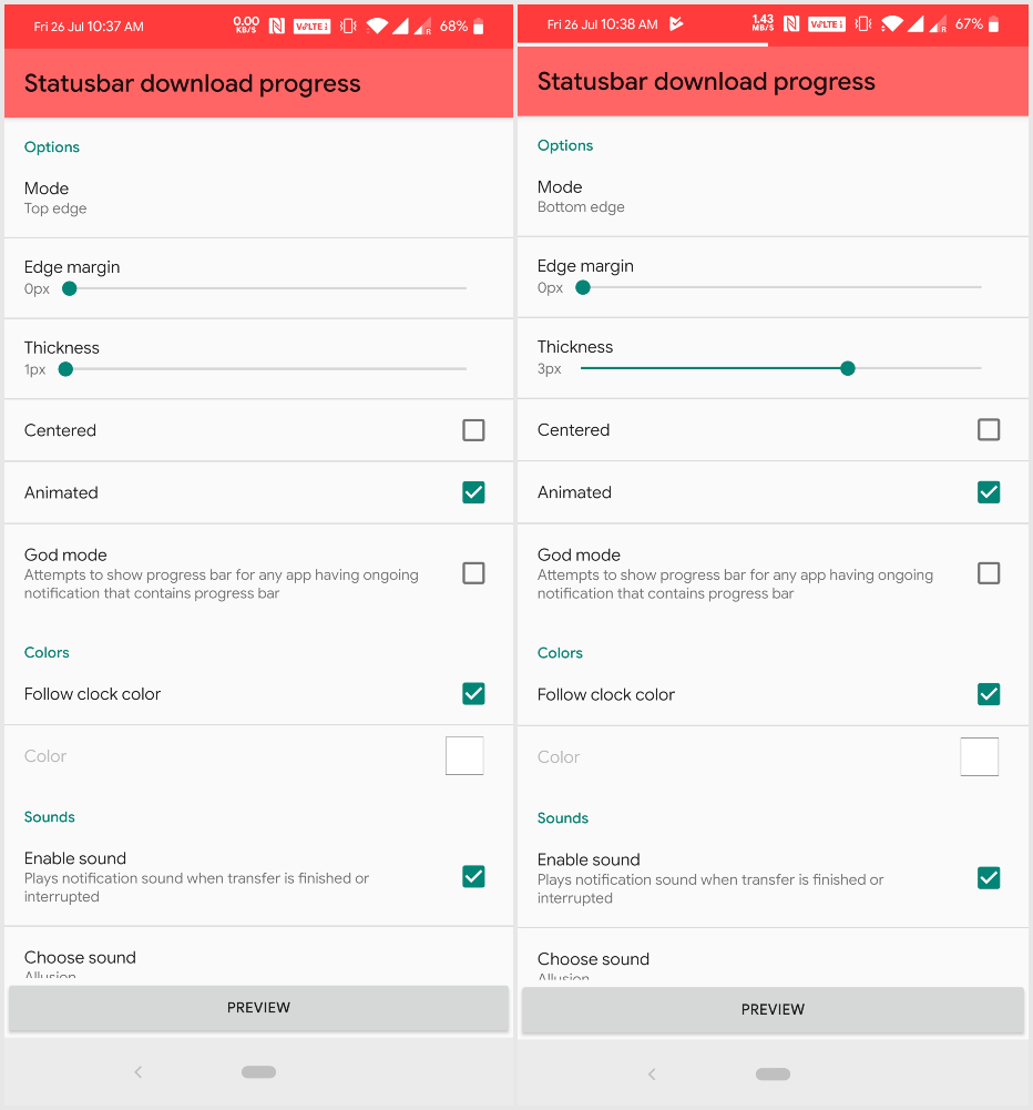 Statusbar download progress module