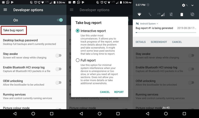 Take bug report- Developer Options