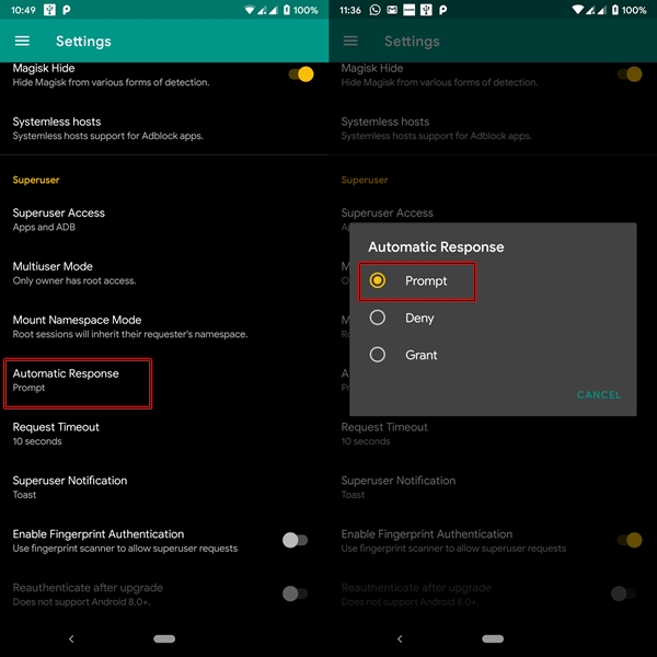 Magisk fingerprint authentication prompt