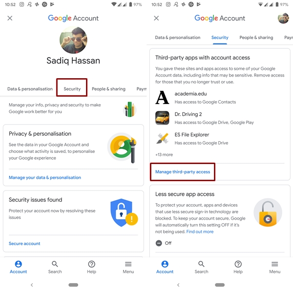 Manage third-party app access