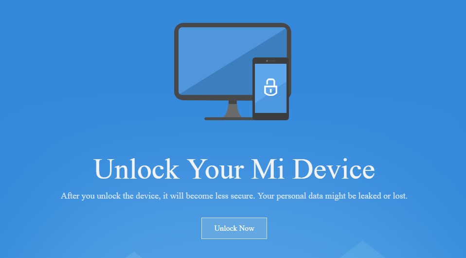 Unlock Now page for Xiaomi Devices