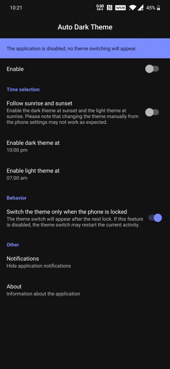 enable automatic dark theme