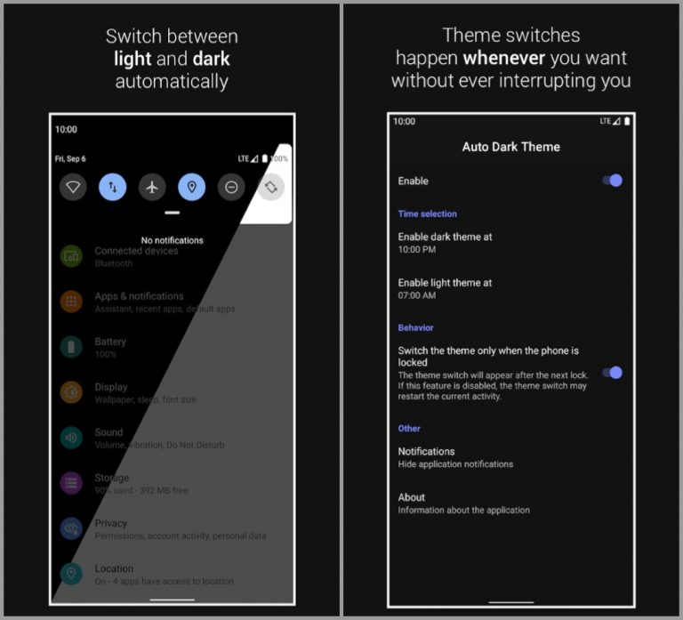 Auto Dark Theme on Android 10