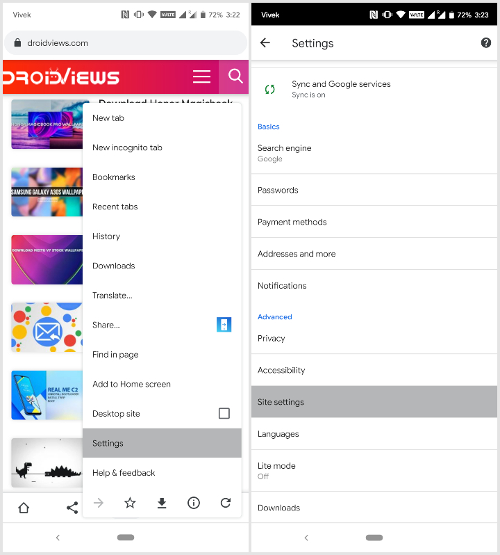 Chrome for Android Settings