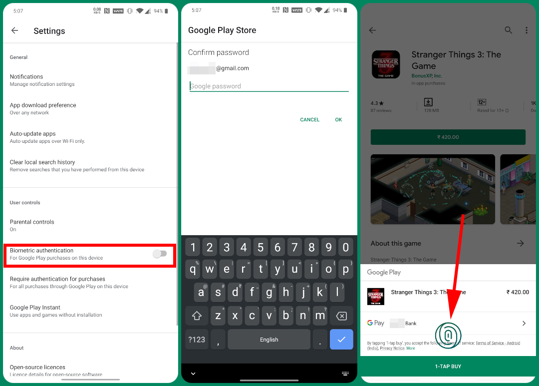 Play Store Fingerprint Authentication