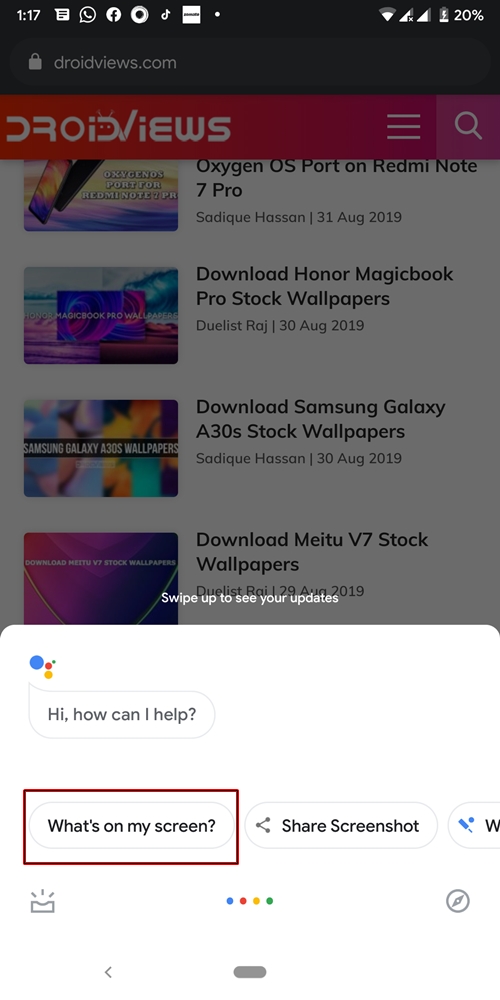 What's on my screen Google Assistant