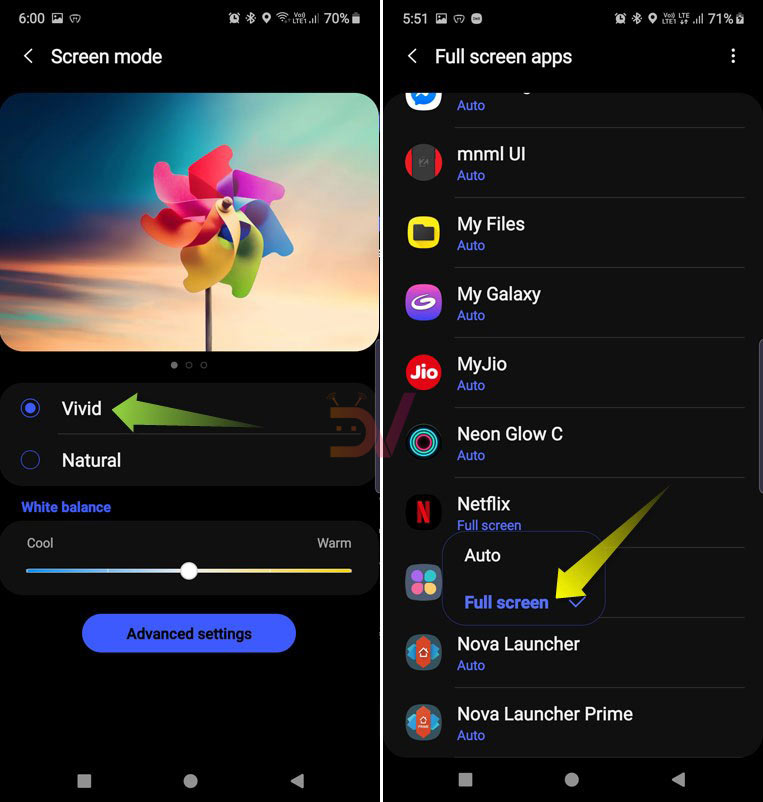 galaxy note 10 fullscreen apps settings