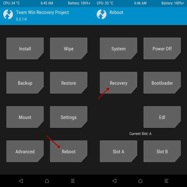 reboot recovery twrp