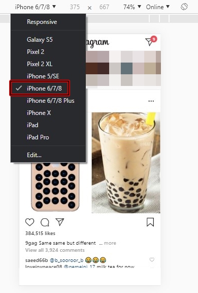 instagram responsive mode