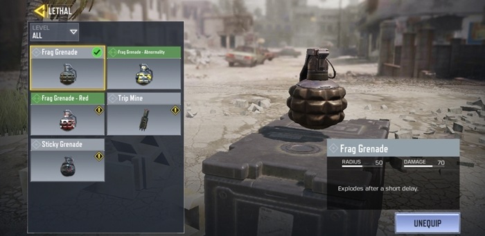 Throwables Options in cod mobile