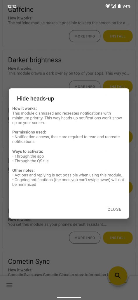 Hide heads-up notifications on Android