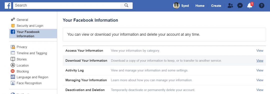 download facebook info