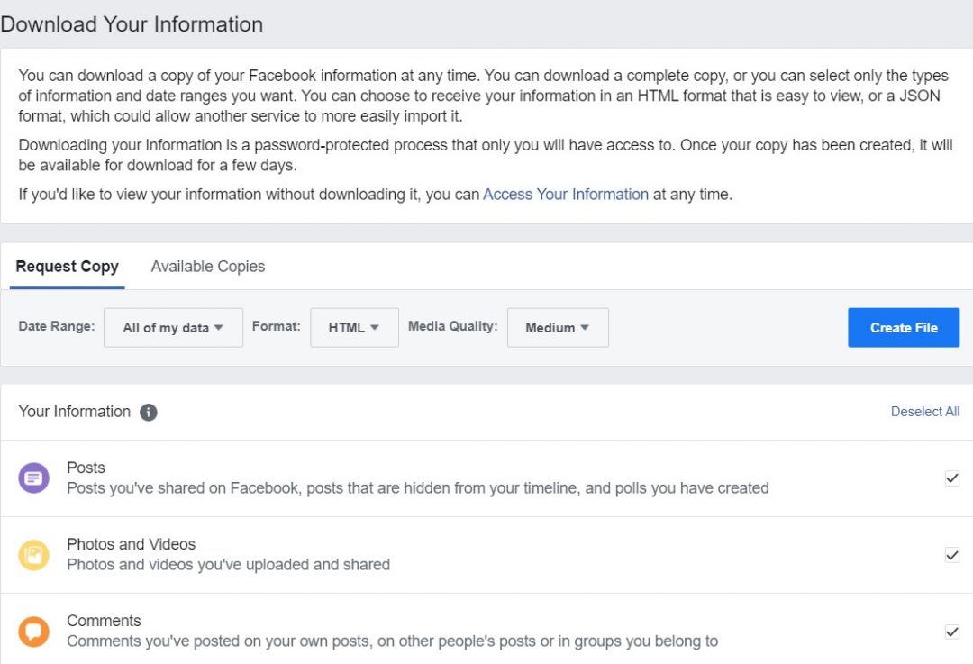 facebook data info