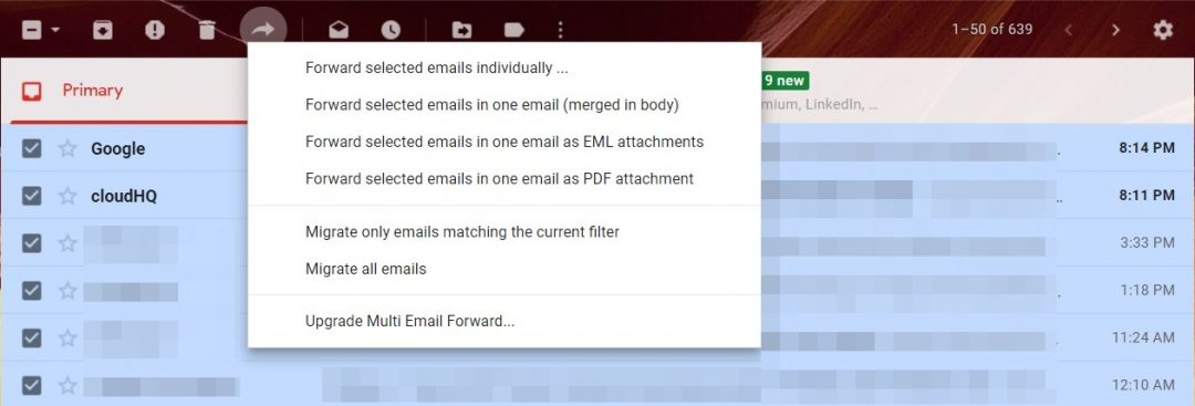 forward multiple emails options