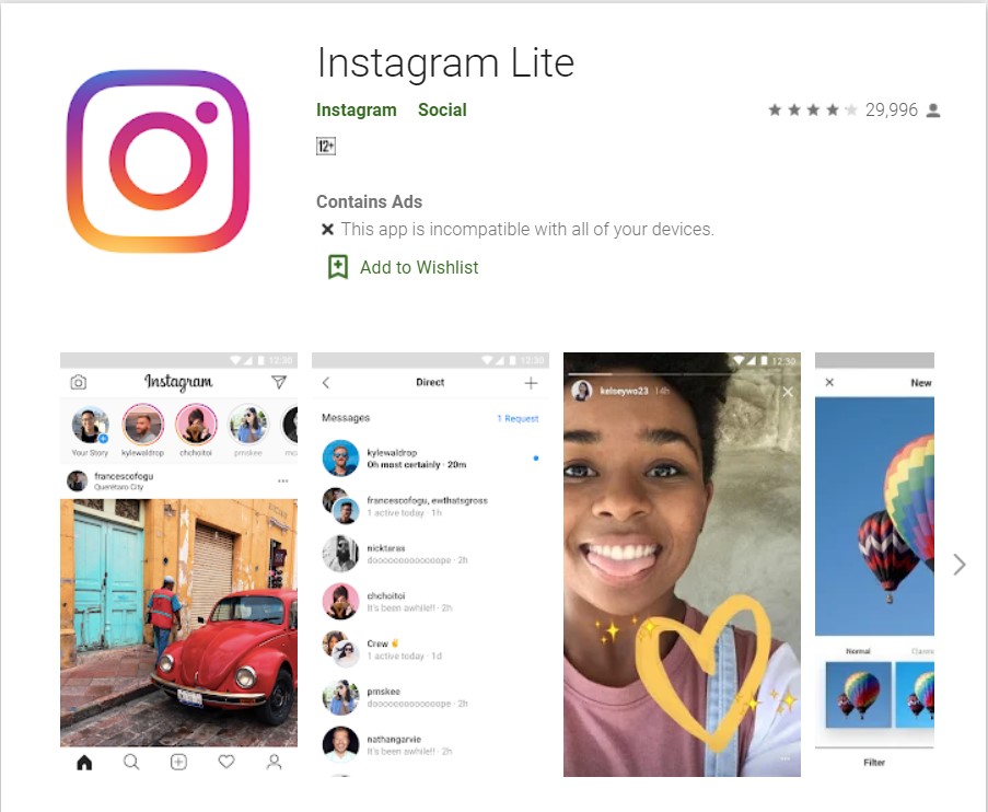 instagram lite incompatible