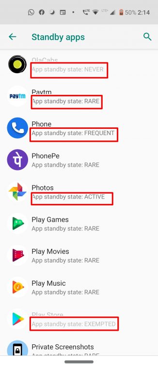 standby apps list