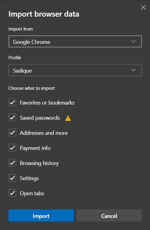 edge chromium import