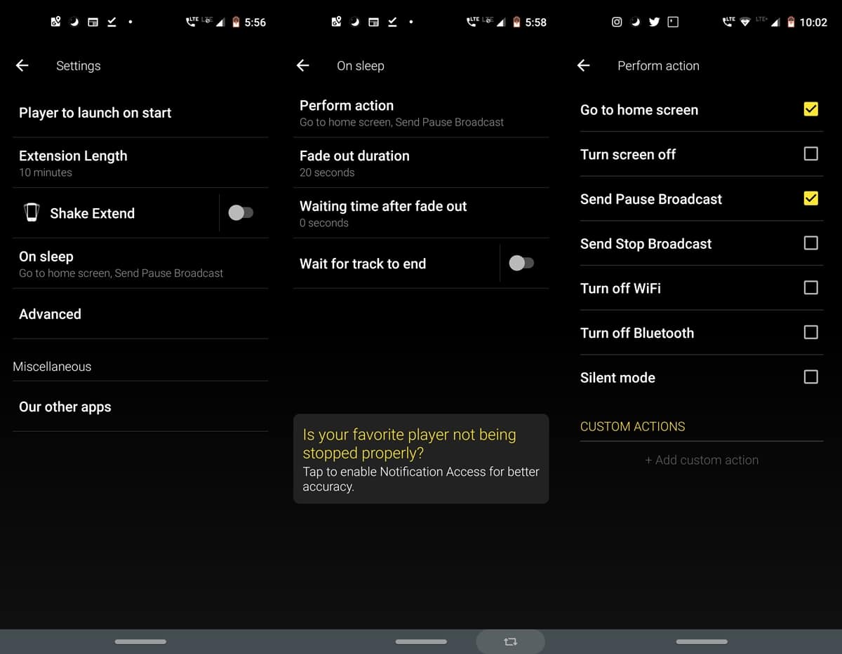 sleep timer options