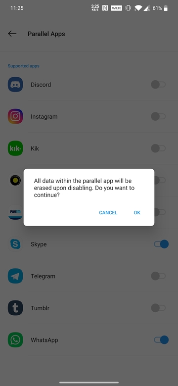 Delete parallel app warning