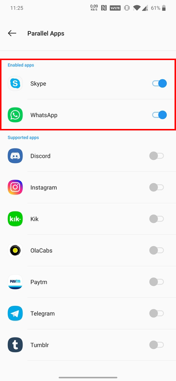 Two WhatsApp accounts on OxygenOS