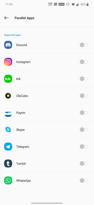 OnePlus Parallel Apps page