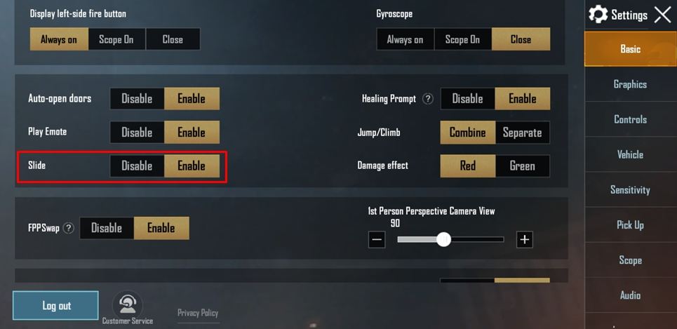 Slide Settings PUBG Mobile 0.16.0 update