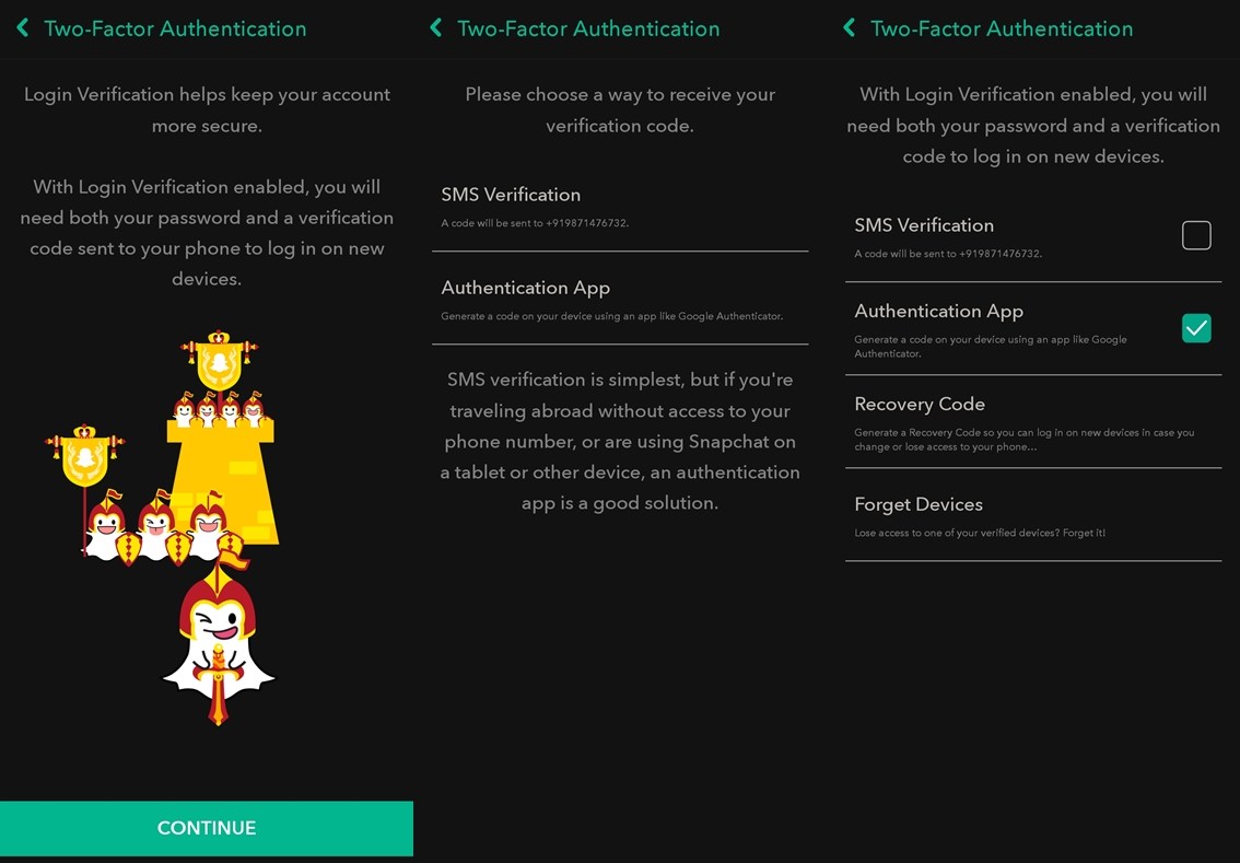 Snapchat Two Factor Authentication