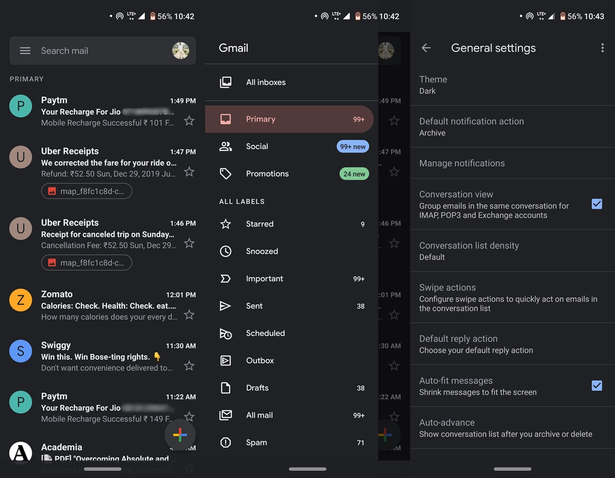 how to change gmail theme to dark mode