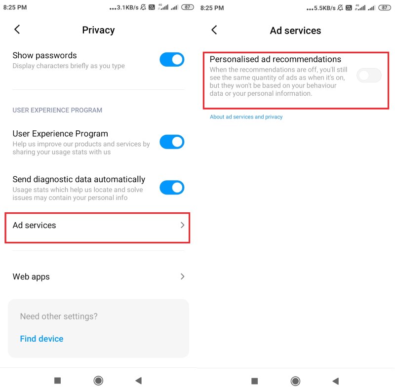 turn off miui 11 ads service