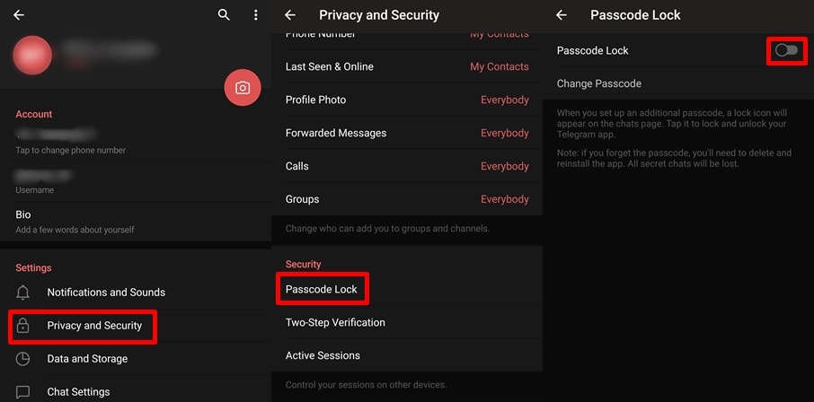 Passcode lock on telegram