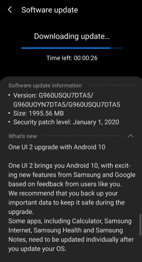 Galaxy S9 Android 10 Update