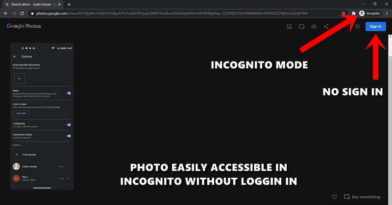 google photos incognito