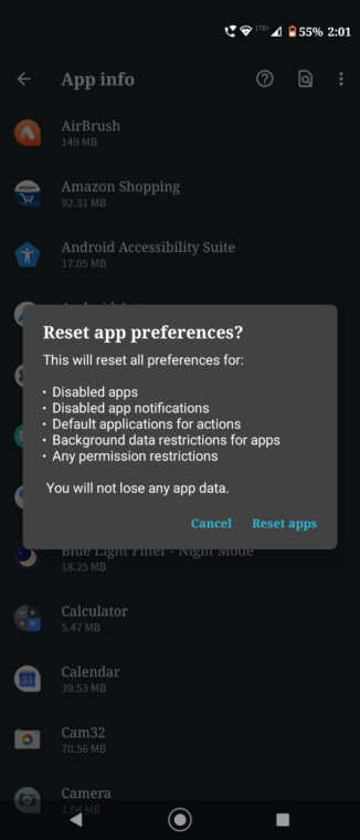 reset app pref