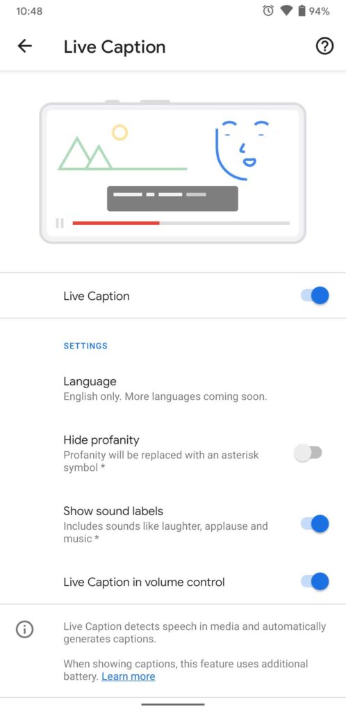 enable Live Caption on Google Pixel 4