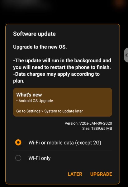 US unlocked LG G8 ThinQ Android 10 update