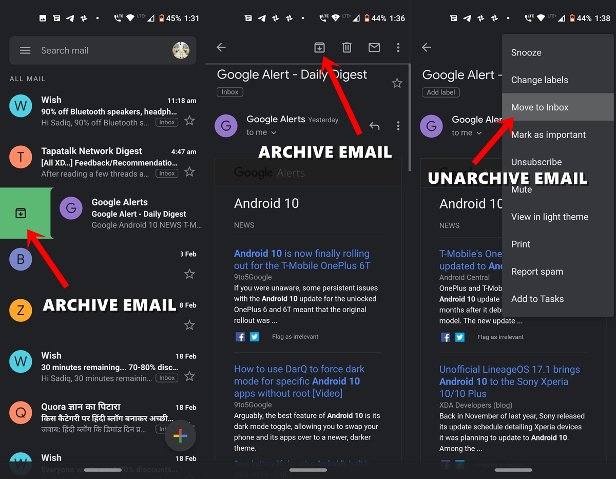 How to unarchive email in gmail