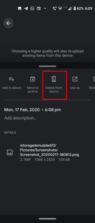 delete photos storage