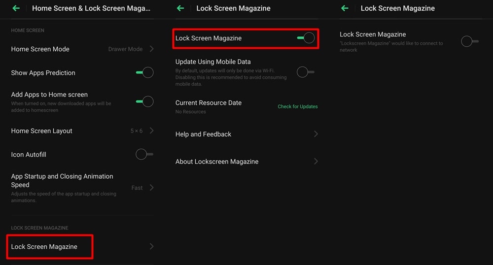 lockscreen magazine in color os settings