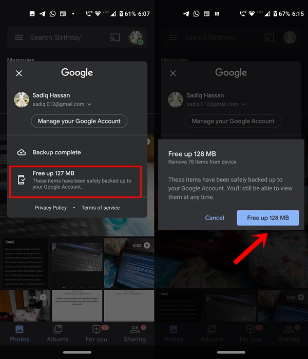 free up storage google