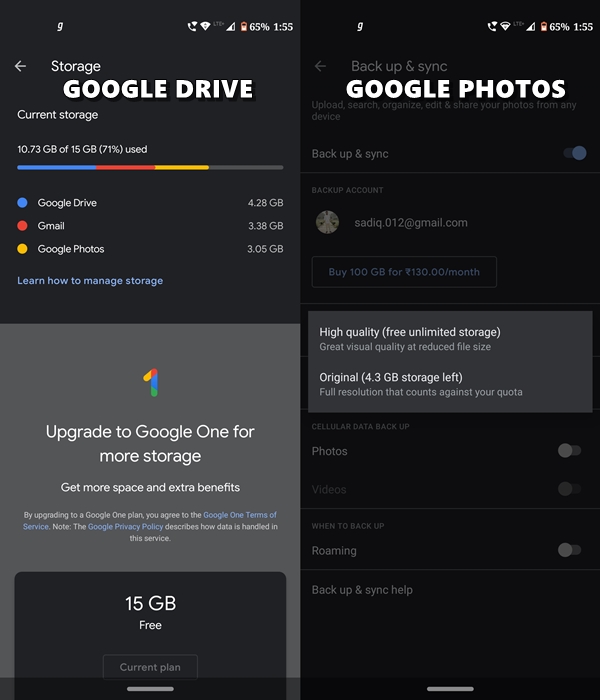 google photos drive storage