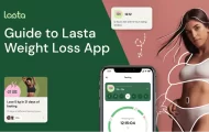 graphic with a thin woman publicising a weight loss app - Last