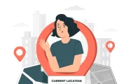 A graphic showing a woman inside a tracking GPS pin to represent mothers tracking children's phones