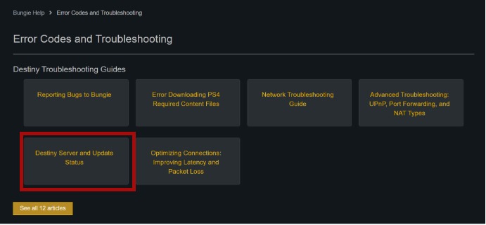 error codes and troubleshooting in Destiny 2