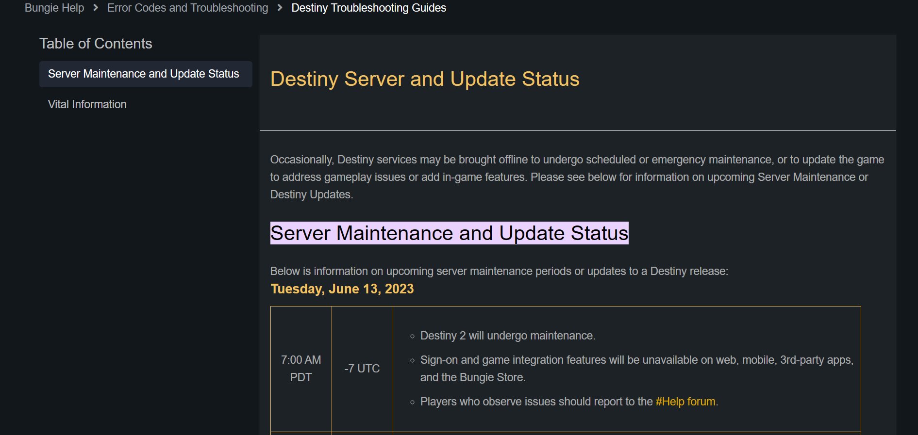destiny server and update status