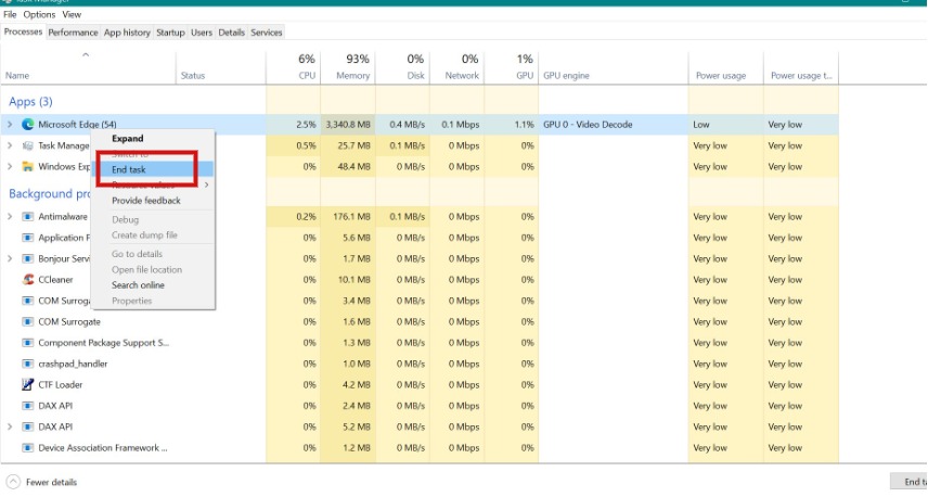 End Task from Task Manager