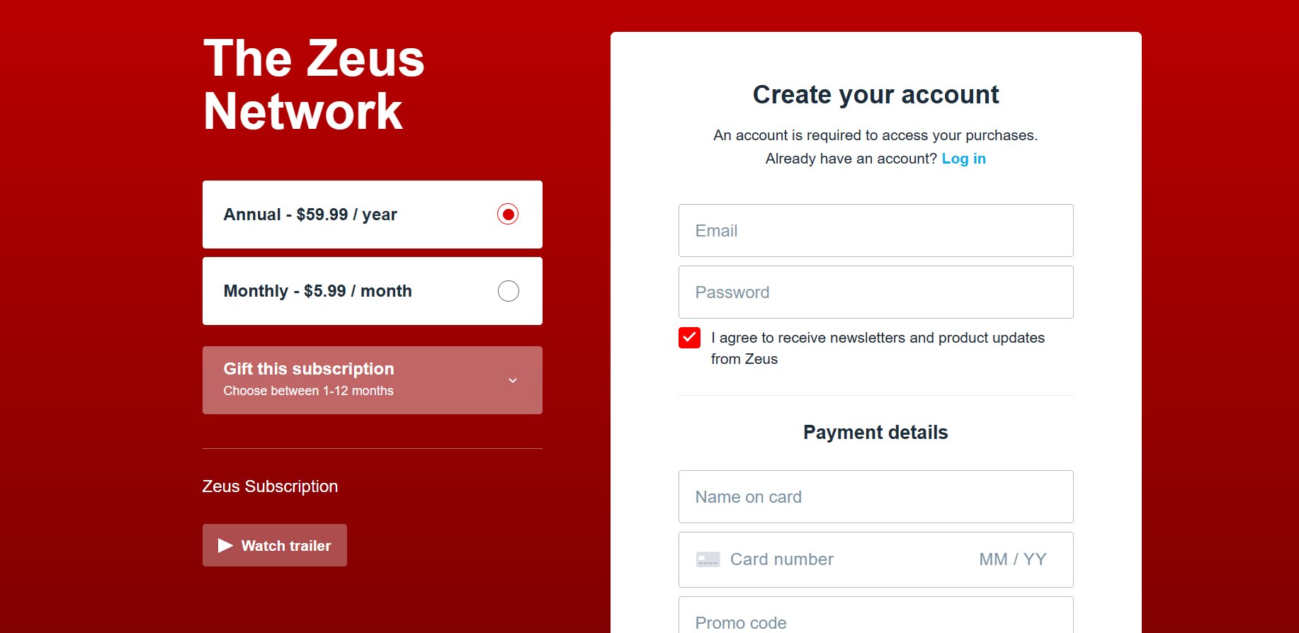 Zeus Network Create Your Account Page