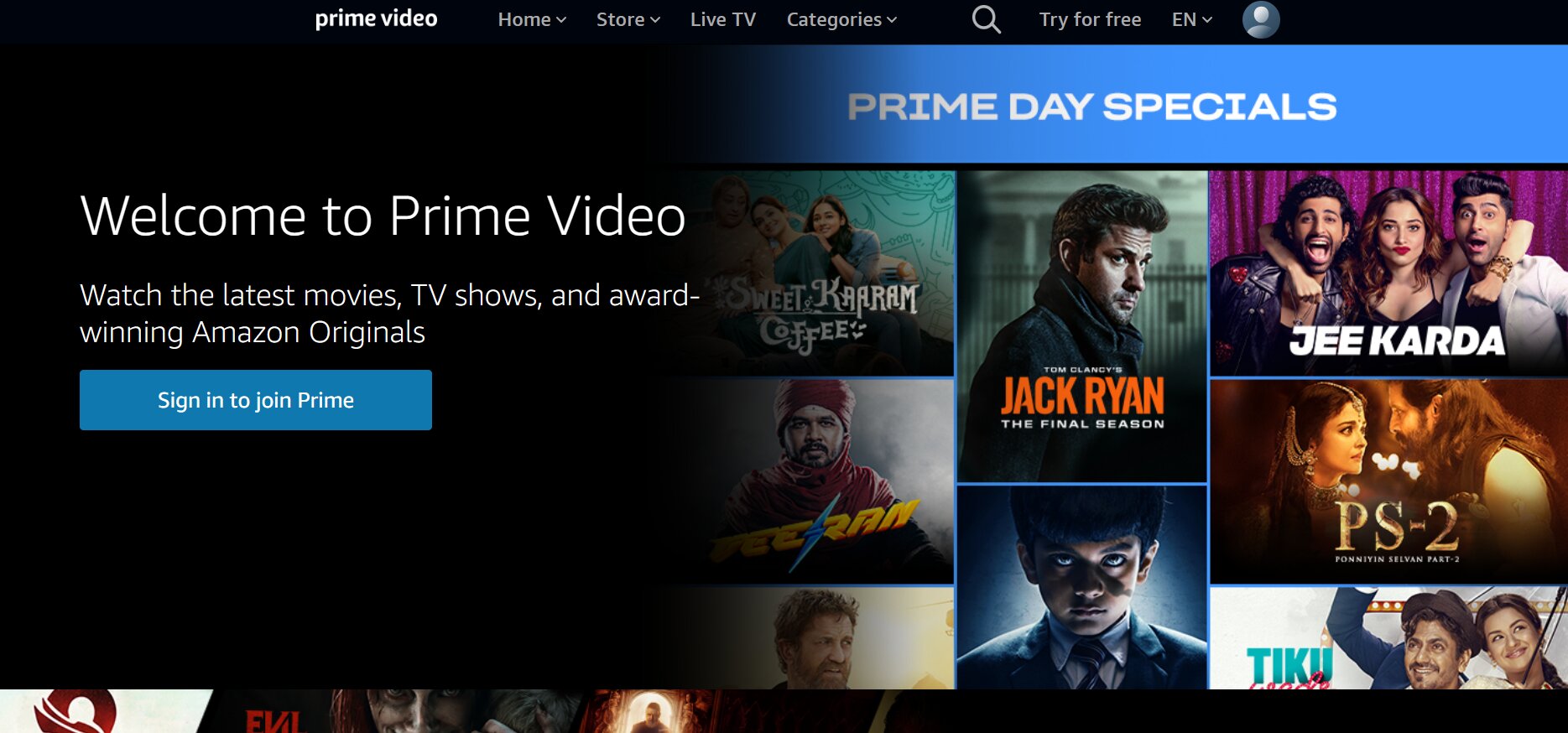 Amazon Prime Homepage