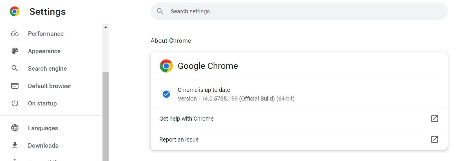 Google chrome settings