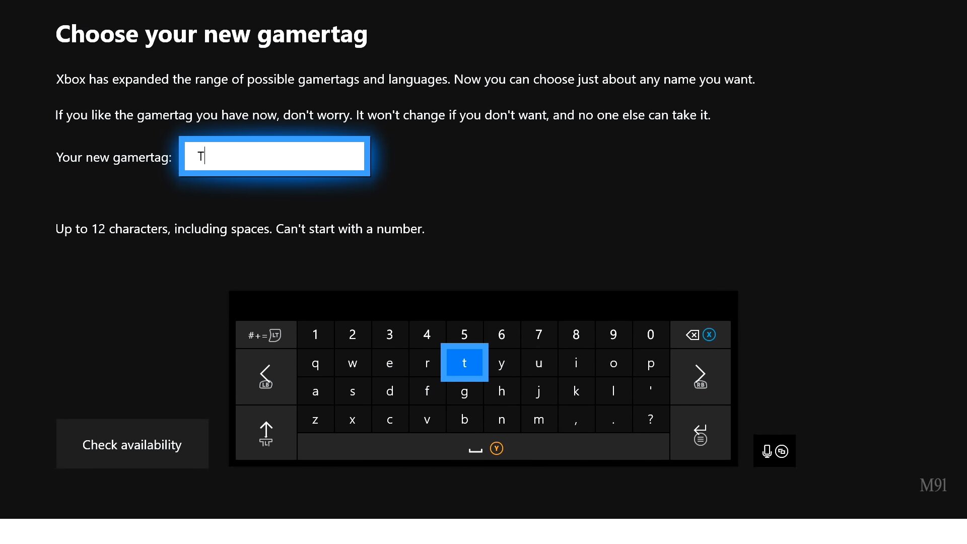 Choosing a new name on Xbox